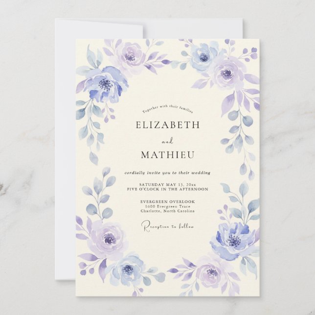 Periwinkle Lavender Petal Wedding Invitation (Front)