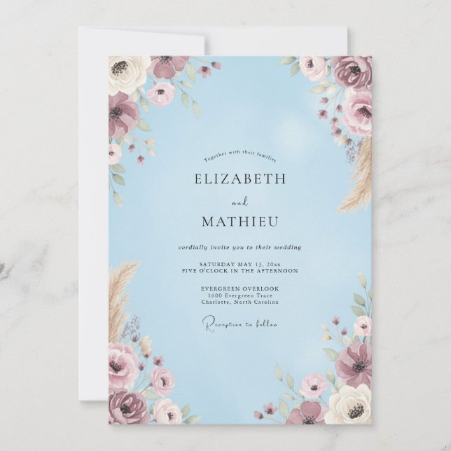 Periwinkle Lavender Wildflower Wedding Invitation (Front)