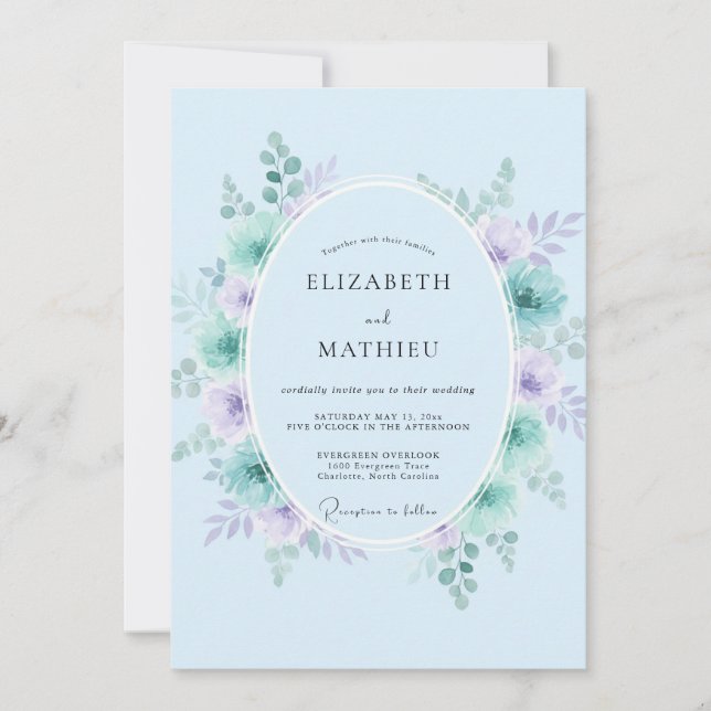 Periwinkle Lavender Wreath Wedding Invitation (Front)