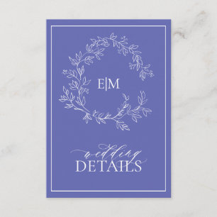 Periwinkle Leafy Crest Monogram Wedding Details Enclosure Card