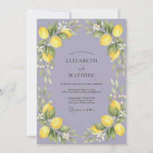Periwinkle Lemon Citrus Eucalyptus Wedding Invitation