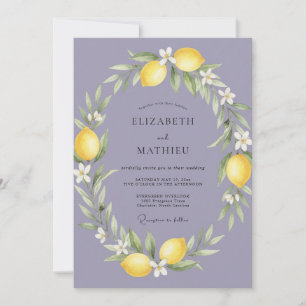 Periwinkle Lemon Wreath Wedding Invitation