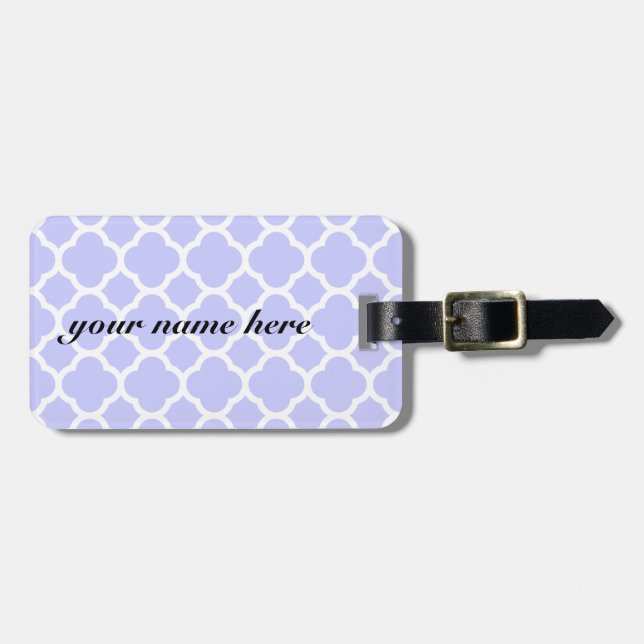 Periwinkle Light soft blue Quatrefoil Pattern Luggage Tag (Front Horizontal)