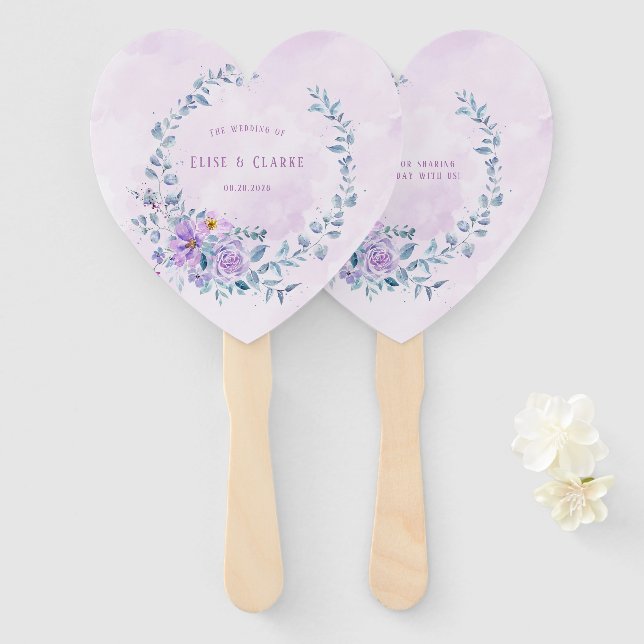 Periwinkle Lilac Peony Wreath Wedding Custom Hand Fan (Front and Back)
