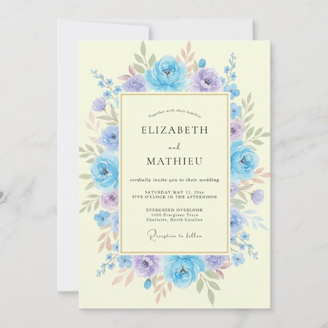 Periwinkle Lilac Ranunculus Eucalyptus Wedding Invitation (Front)