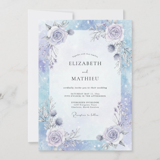 Periwinkle Lilac Rose Wedding Invitation (Front)