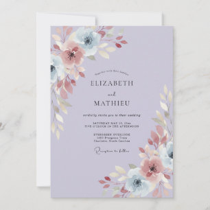Periwinkle Mauve Ranunculus Eucalyptus Wedding Invitation