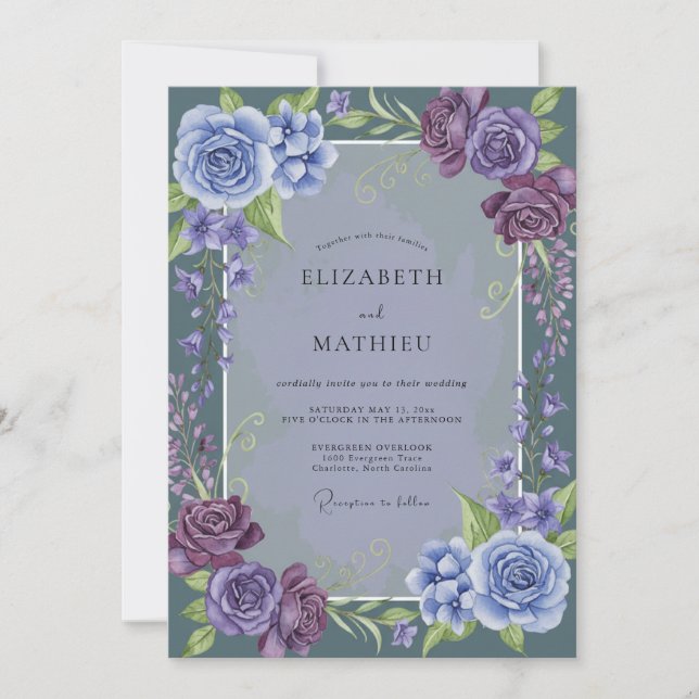 Periwinkle Mauve Rose Wedding Invitation (Front)