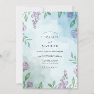 Periwinkle Mauve Vine Wedding Invitation