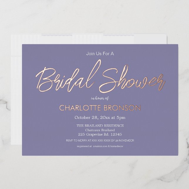 Periwinkle Minimalist Script Bridal Shower Gold (Envelope)