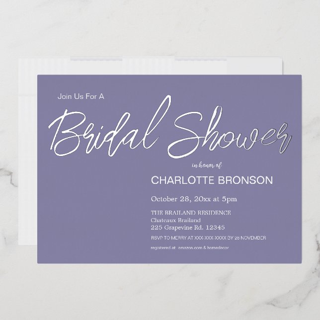 Periwinkle Minimalist Script Bridal Shower Silver  (Envelope)