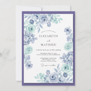 Periwinkle Mint Floral Watercolor Wedding Invitation