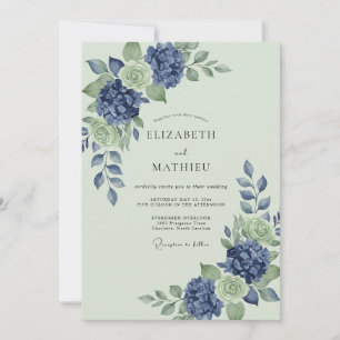 Periwinkle Mint Hydrangea Muted Eucalyptus Wedding Invitation