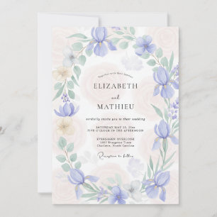 Periwinkle Mint Leafy Wedding Invitation