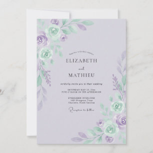 Periwinkle Mint Rose Wedding Invitation