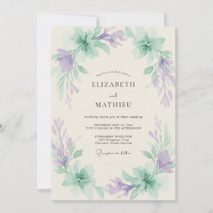 Periwinkle Mint Watercolor Wedding Invitation