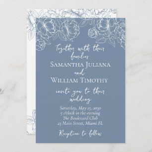 Periwinkle Modern Boho Floral Minimalist Wedding Invitation