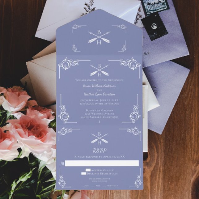 Periwinkle Monogram and Arrows Wedding All In One Invitation (Periwinkle Monogram and Arrows Wedding All in One Invitation)