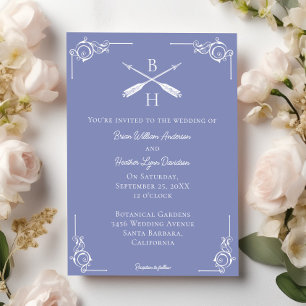 Periwinkle Monogram and Arrows Wedding Invitation