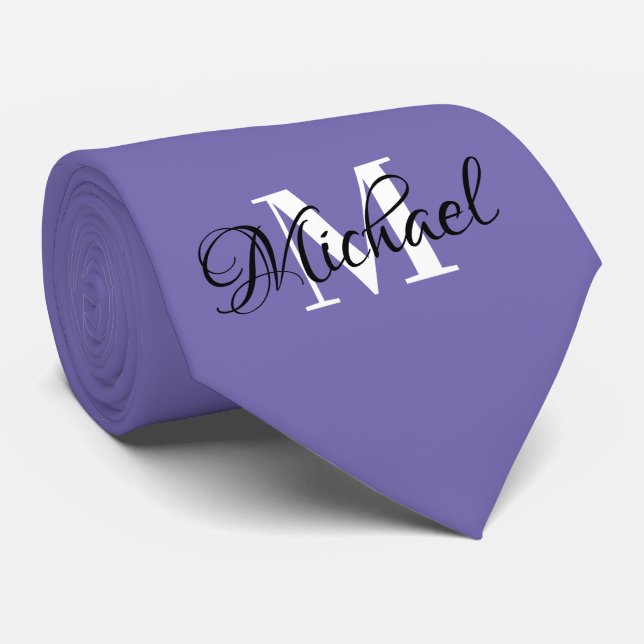Periwinkle Monogramed Necktie (Rolled)