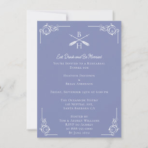 Periwinkle Monograms and Arrows Rehearsal Dinner Invitation