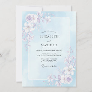 Periwinkle Muted Lilac Painted Wedding Invitation