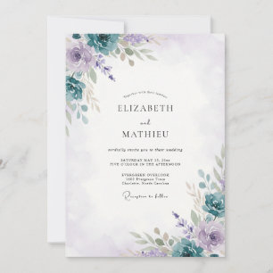 Periwinkle Muted Lilac Peony Wedding Invitation