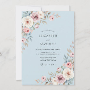 Periwinkle Muted Mauve Petal Wedding Invitation
