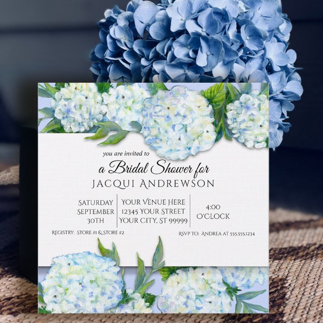 Periwinkle n White Hydrangeas Floral Bridal Shower Invitation (Creator Uploaded)
