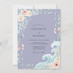 Periwinkle Ocean Leafy Wedding Invitation
