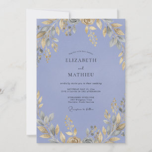 Periwinkle Ochre Leafy Wedding Invitation