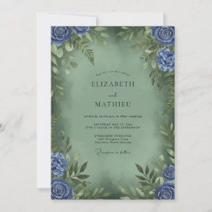 Periwinkle Olive Ranunculus Eucalyptus Wedding Invitation