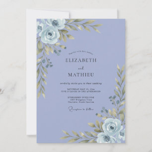 Periwinkle Painted Foliage Wedding Invitation
