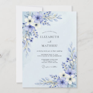 Periwinkle Painterly Blossom Wedding Invitation