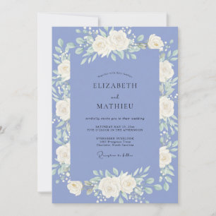 Periwinkle Pale Cream Peony Wedding Invitation