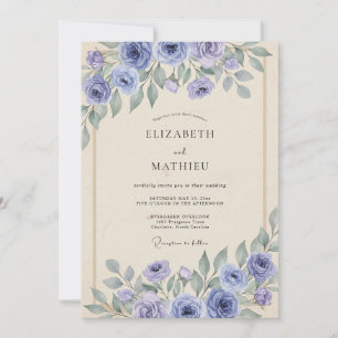 Periwinkle Pale Lilac Peony Wedding Invitation