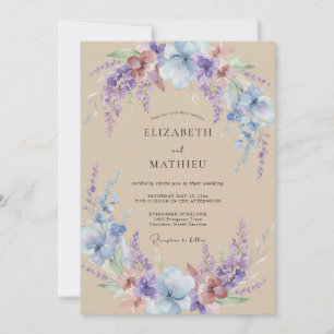 Periwinkle Pale Lilac Wreath Wedding Invitation
