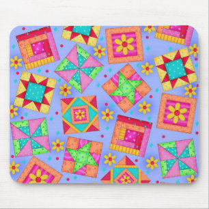 Periwinkle Patchwork Quilt Blocks Mousepad