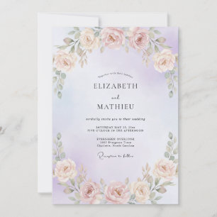 Periwinkle Peach Garland Wedding Invitation