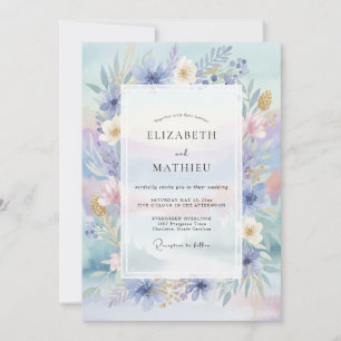 Periwinkle Peach Wildflower Wedding Invitation