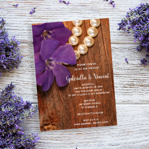 Periwinkle, Pearls and Barn Wood Country Wedding Invitation