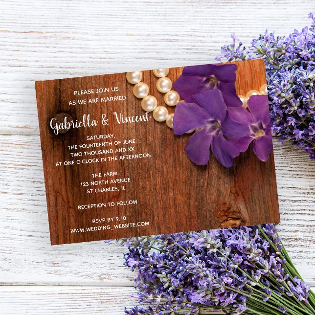 Periwinkle, Pearls and Barn Wood Country Wedding Invitation (Creator Uploaded)