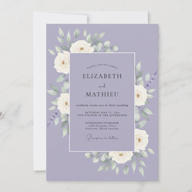 Periwinkle Peony Wreath Wedding Invitation (Front)