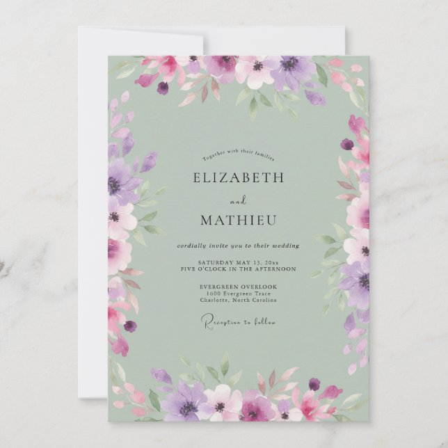 Periwinkle Pink Floral Spring Wedding Invitation (Front)