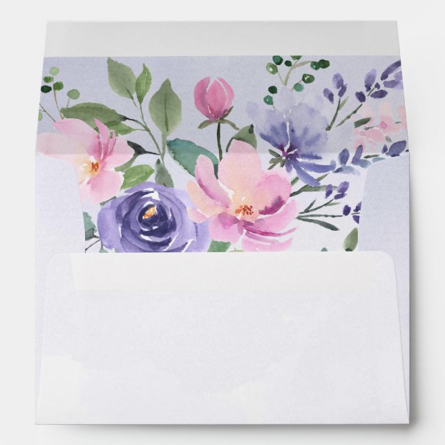 Periwinkle Pink Watercolor Floral Wedding Envelope (Back (Bottom))