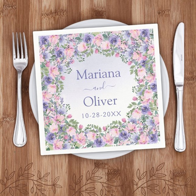 Periwinkle Pink Watercolor Floral Wedding Napkin (Creator Uploaded)