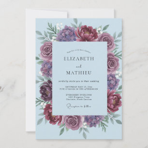 Periwinkle Plum Ranunculus Eucalyptus Wedding Invitation