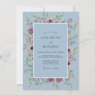 Periwinkle Plum Wreath Wedding Invitation