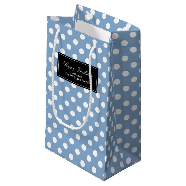 Periwinkle Polka Dots Personalised Small Gift Bag (Front Angled)