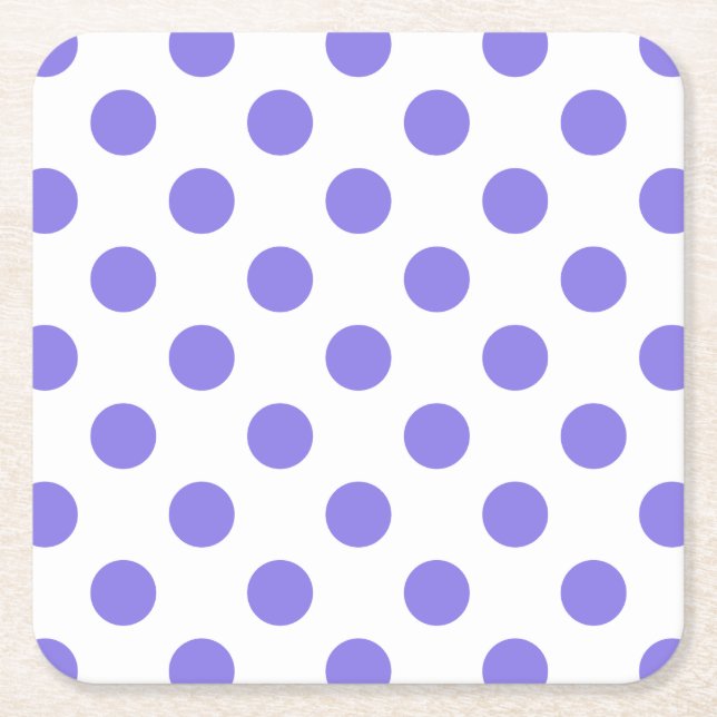 Periwinkle polka dots square paper coaster (Front)